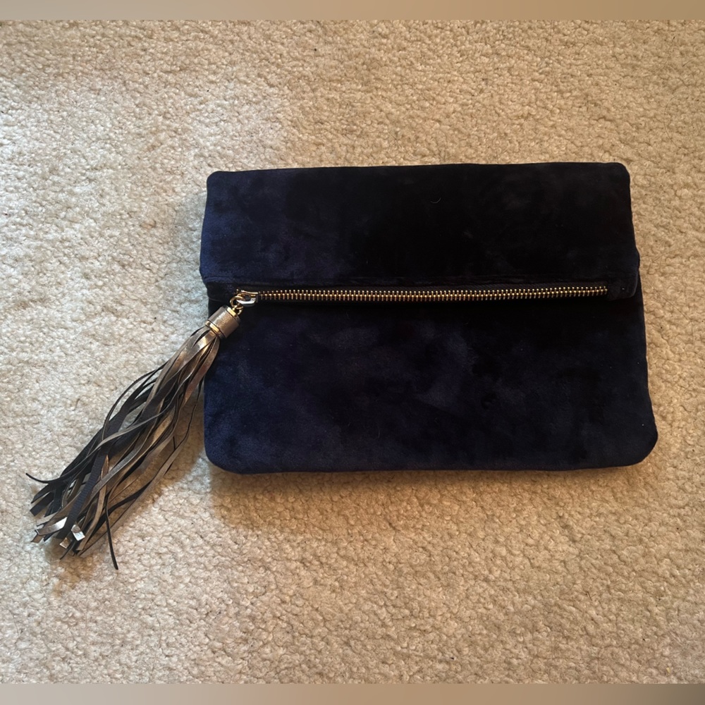 Merona Blue velvet clutch with gold zipper